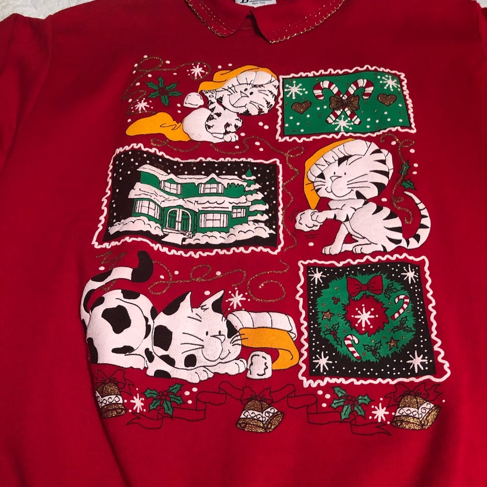 VTG 90’s Women Ugly Christmas Sweatshirt Kitty Cats Holiday long sleeve, size L